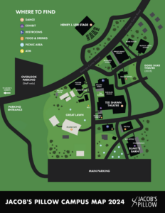 Aerial map of Jacob's Pillow with icons
